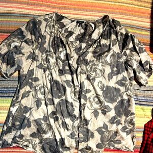 Talbots grey floral print blouse 18W
